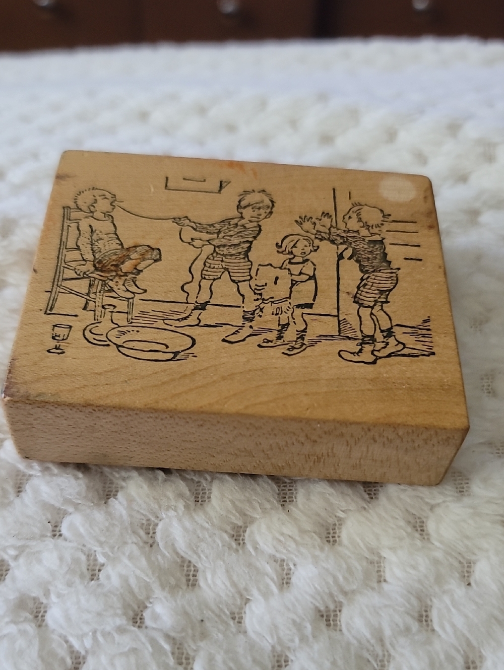 Children Up To Mischief (Tooth Pulling With String And Door Wooden Rubber Stamp